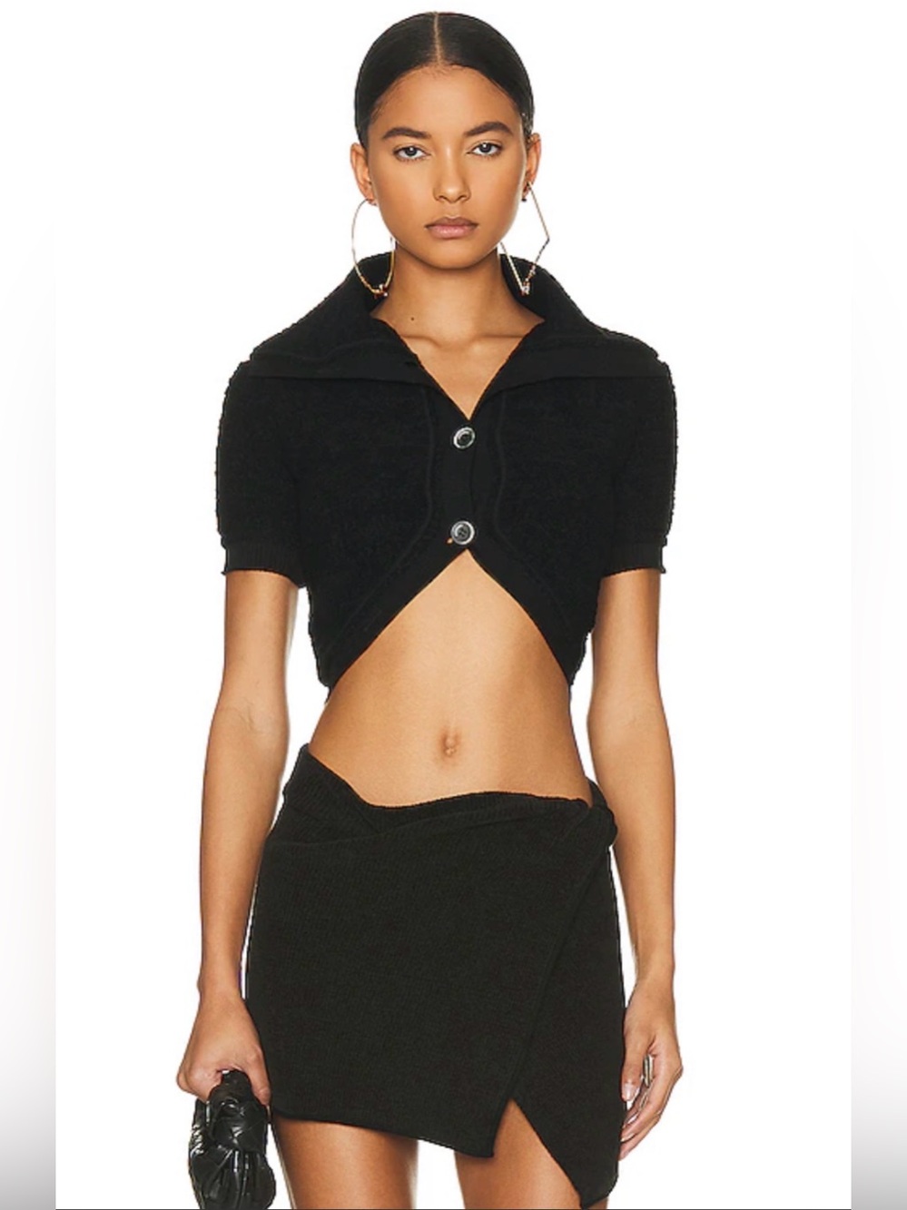 NWT JACQUEMUS Button Front Alpaca Blend Cropped Le Cardigan Campana Size 4 black